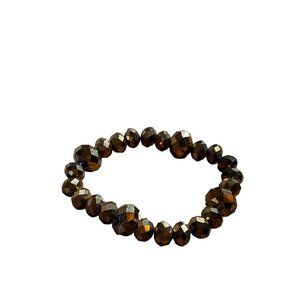 Bronze Color Brown Faceted Glass Bead Stretchy Bracelet 6 inches Unstretched